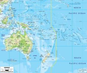 yapboz Okyanusya Haritası. Kıta Avustralya ve diğer adalar ve archipelagos Pasifik Okyanusu tarafından kurdu